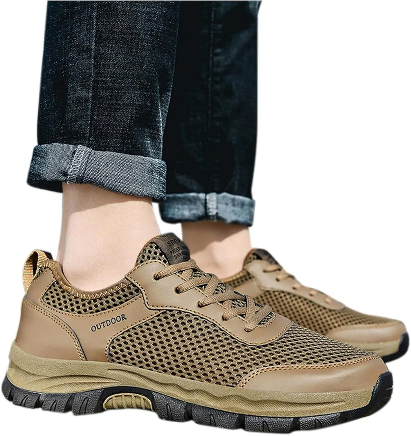 Mens Outdoor Shoes Summer with Ultra Breathable Mesh,Arch Support Cushion Running Shoes for Men,Quick-Dry Thick Sole Non-Slip Sneakers Casual Black Fitness Shoe Men with Durable Sole