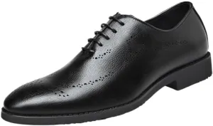 Mens Oxford Dress Shoes, Waterproof Leather Lace-Up Brogue Non-Slip Rubber Sole Low Top Formal Business Office Shoes Comfortable Durable for Work