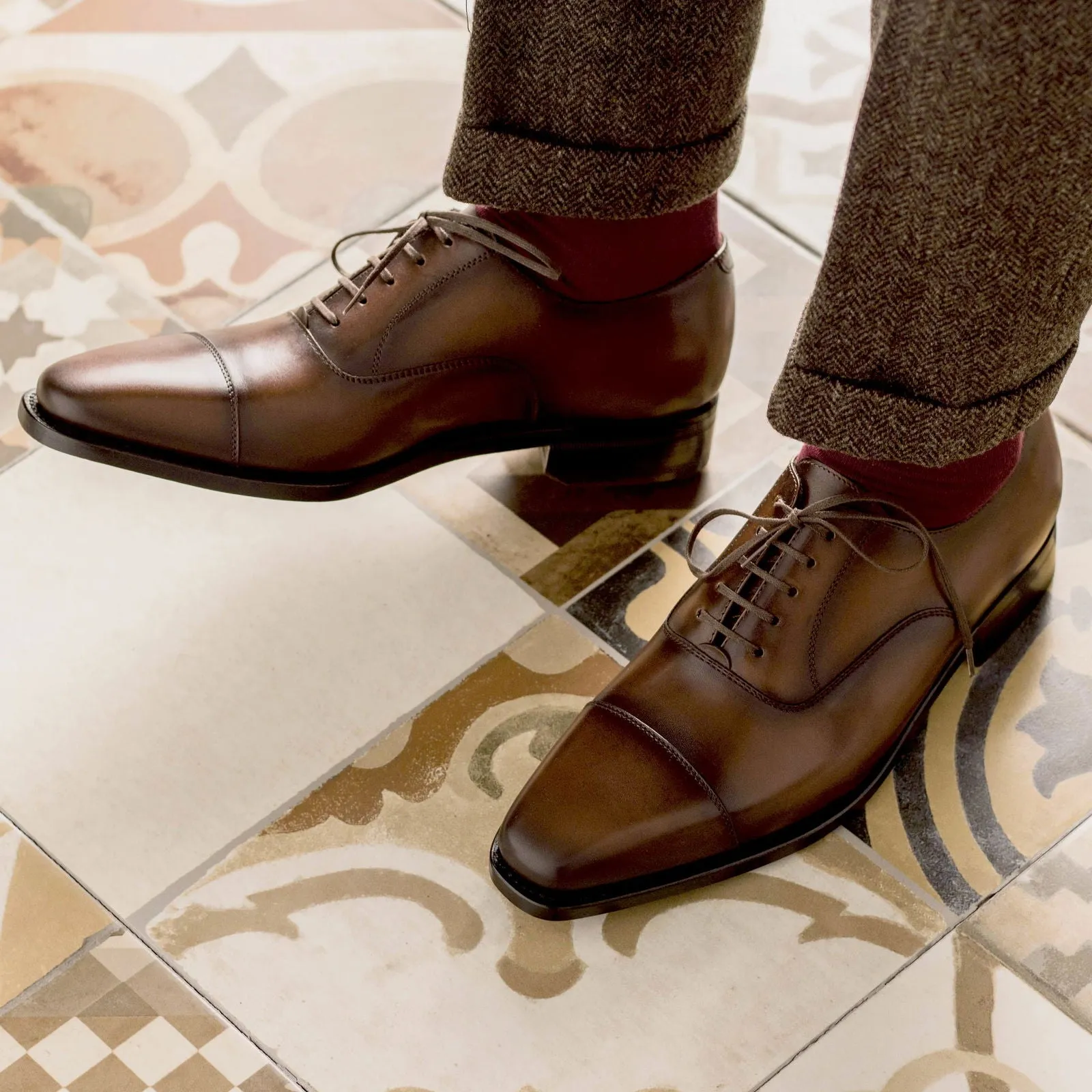 Men's Oxford Leather Shoes Goodyear Welt Wide Plus Size Brown 5260