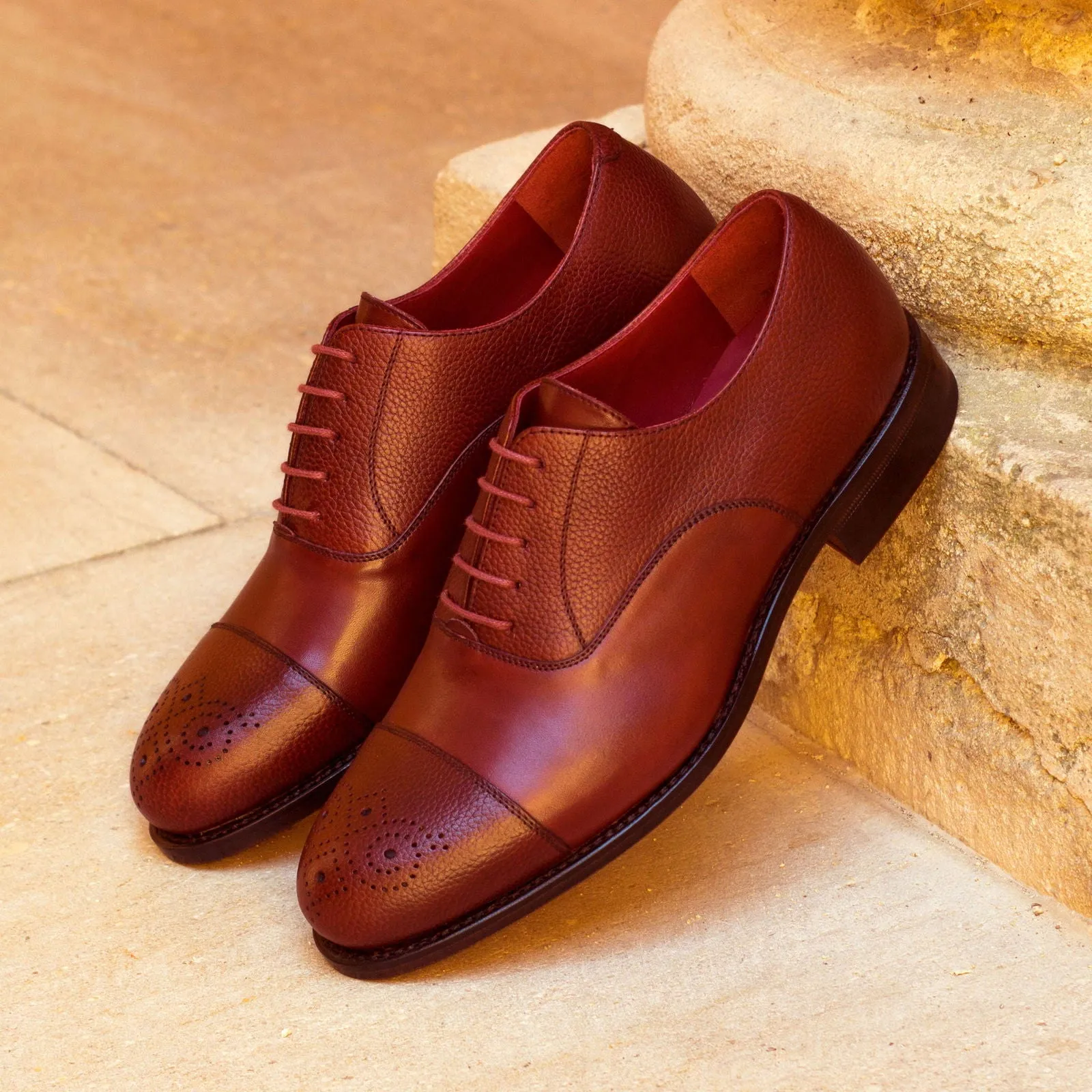 Men's Oxford Leather Shoes Goodyear Welt Wide Plus Size Burgundy 3575