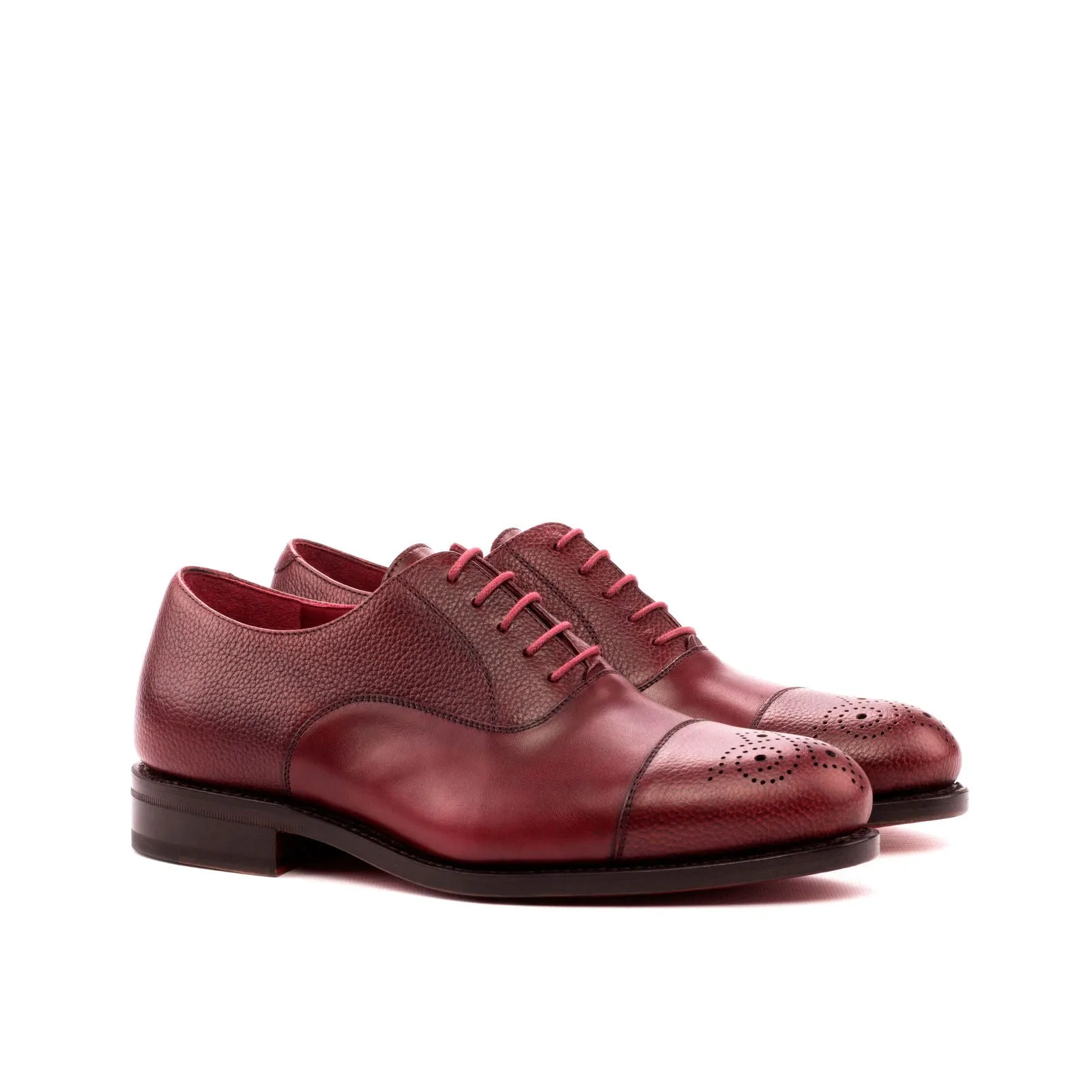Men's Oxford Leather Shoes Goodyear Welt Wide Plus Size Burgundy 3575