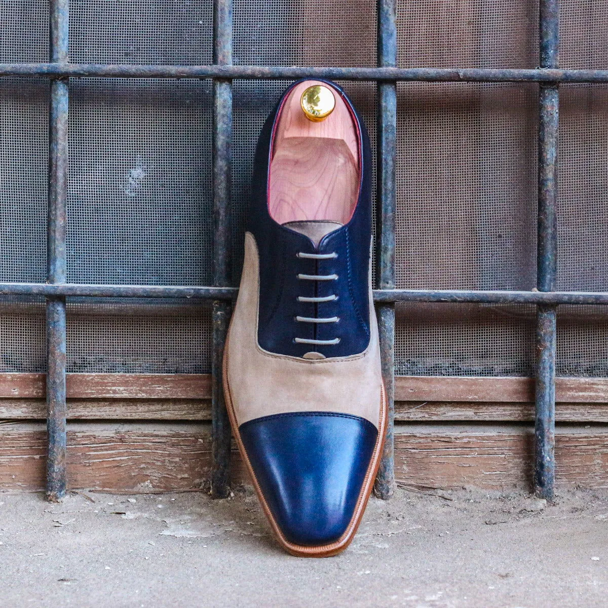 Men's Oxford Leather Shoes Wide Plus Size Brown Blue 1560