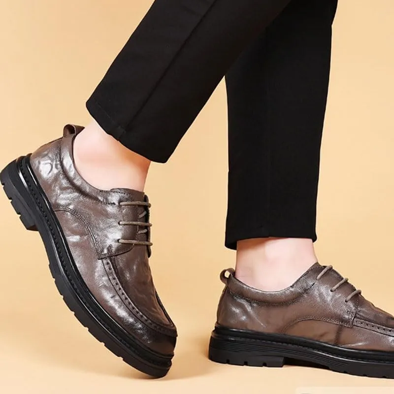 Men's Platform Dress Shoes Vintage Leather Brogue Wingtip Oxfords Derby Shoes