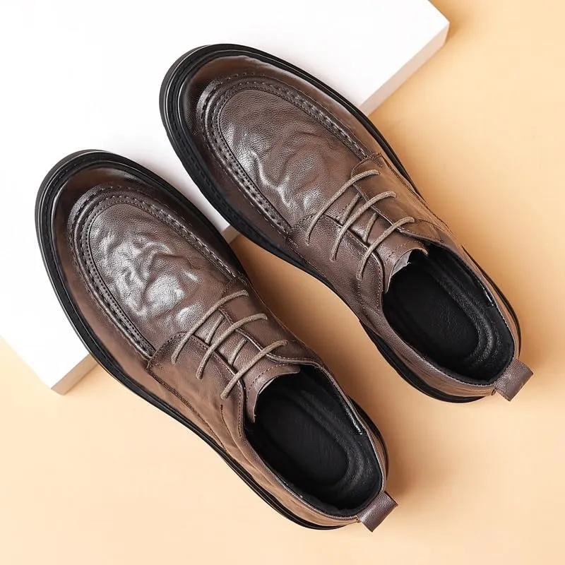 Men's Platform Dress Shoes Vintage Leather Brogue Wingtip Oxfords Derby Shoes