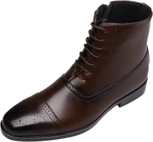 Mens Retro Brown Leather Boots with Side Zipper Breathable Dress Boots for Men High Top Matte Leather Shoes Comfrotable Lace up Formal Shoes Elegant Dating Shoe Men Durable Motorcycle Shoe