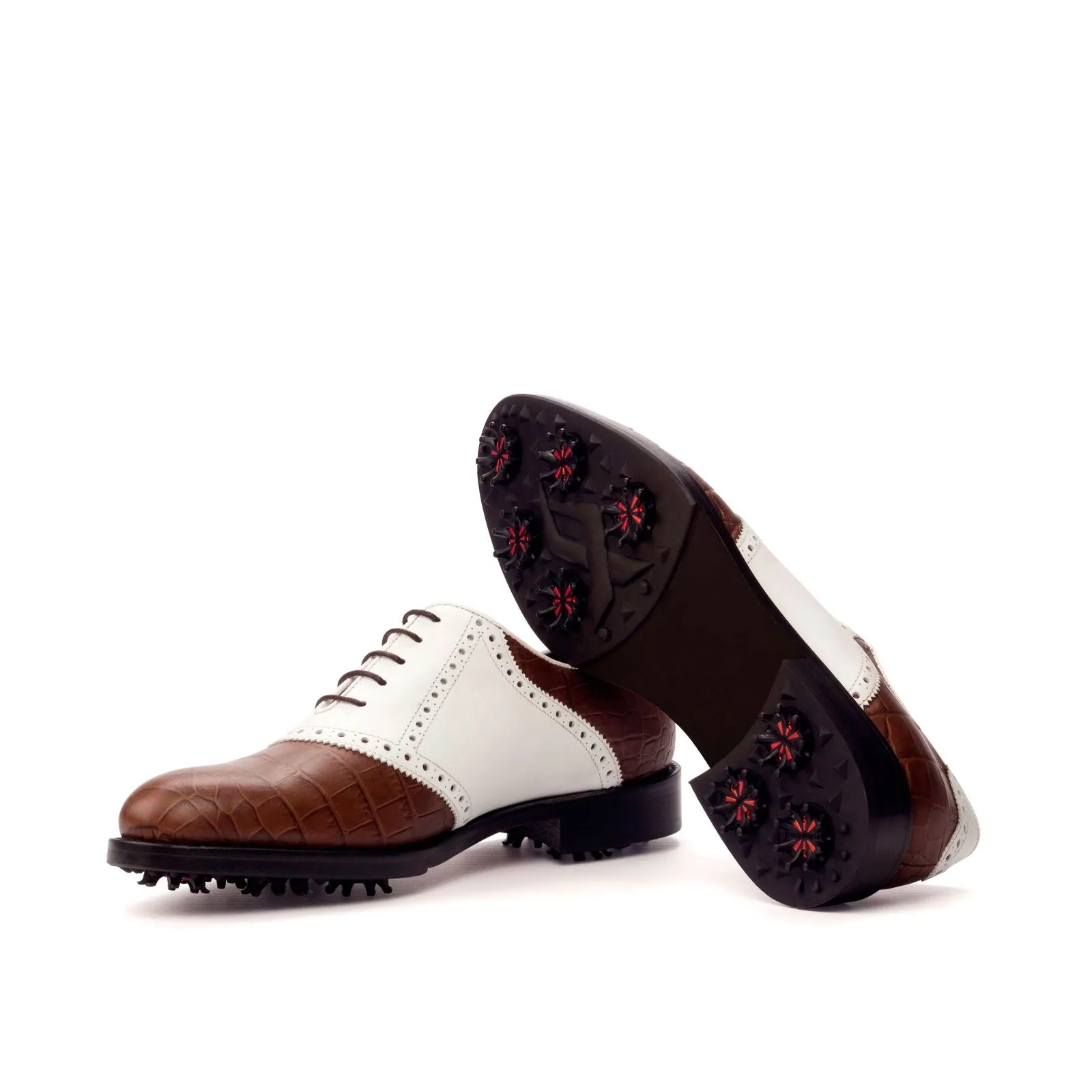 Men's Saddle Golf Leather Shoes Wide Plus Size Brown White 3393