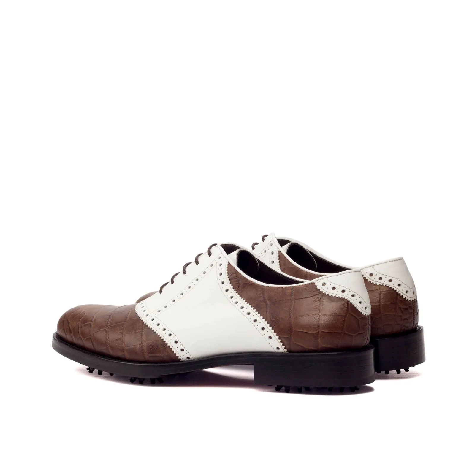 Men's Saddle Golf Leather Shoes Wide Plus Size Brown White 3393