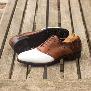 Men's Saddle Golf Leather Shoes Wide Plus Size Brown White 3723