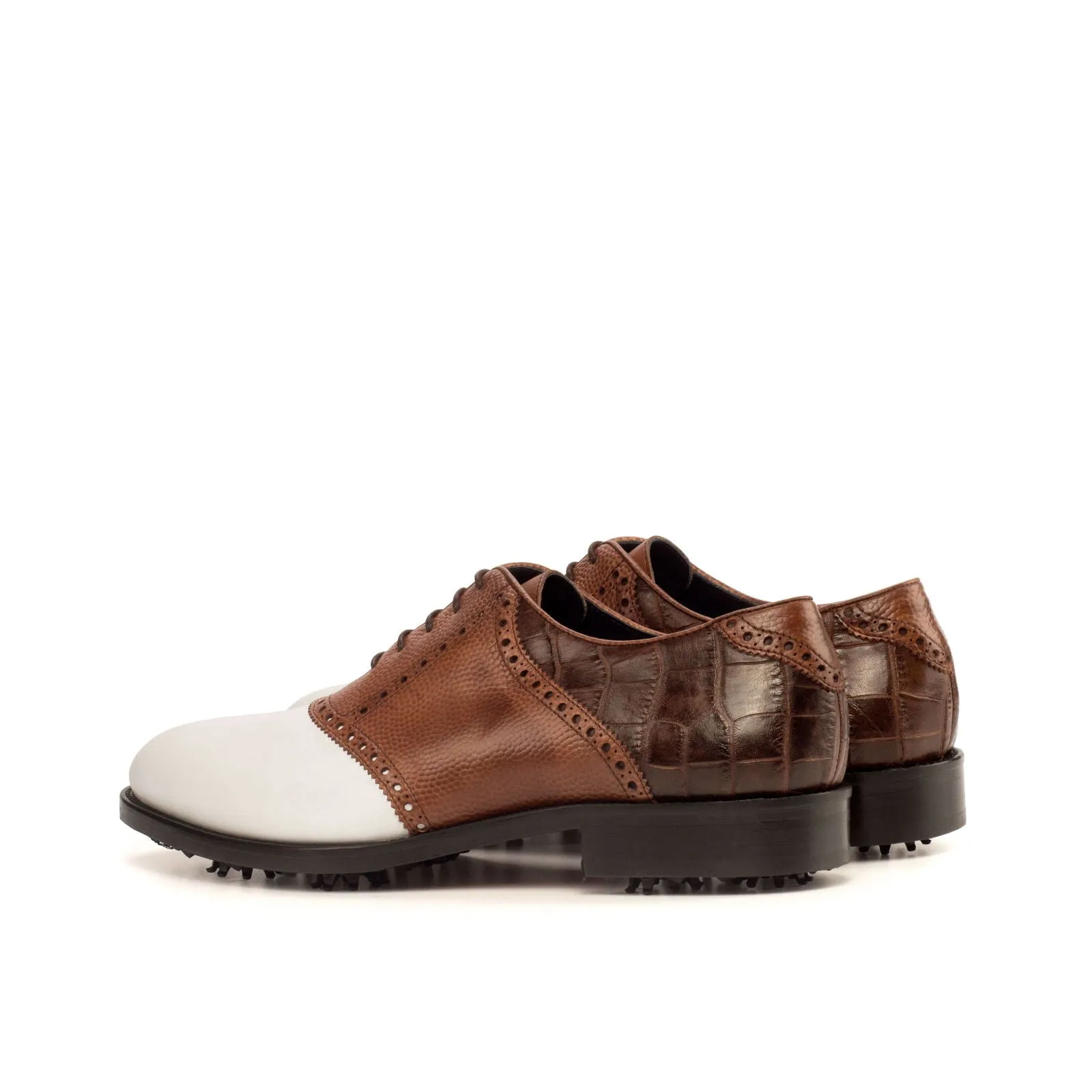 Men's Saddle Golf Leather Shoes Wide Plus Size Brown White 3723