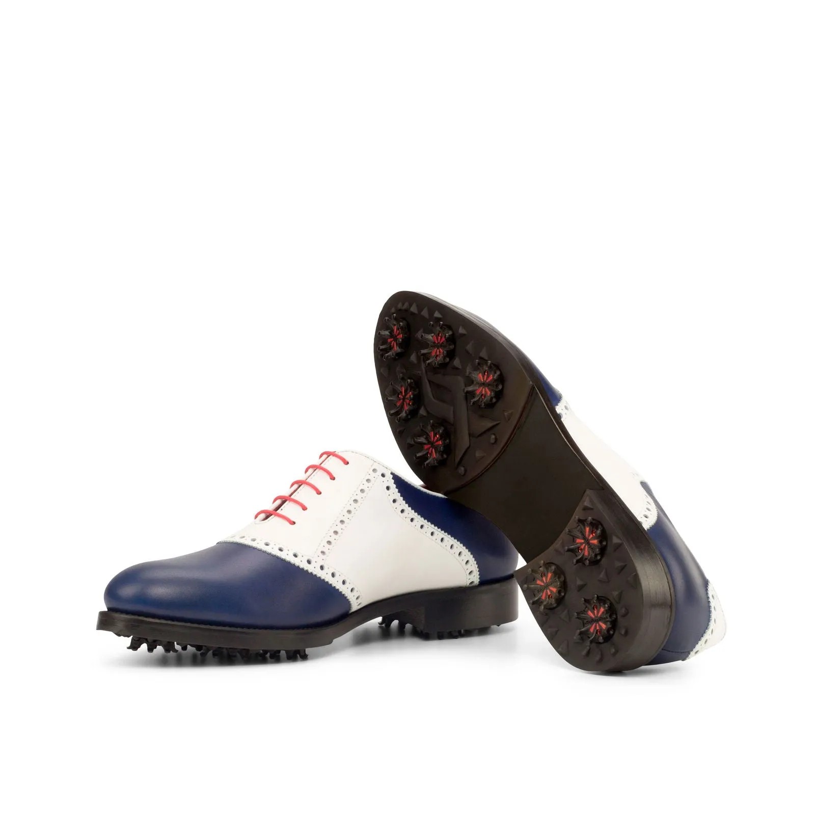 Men's Saddle Golf Leather Shoes Wide Plus Size White Blue 3815