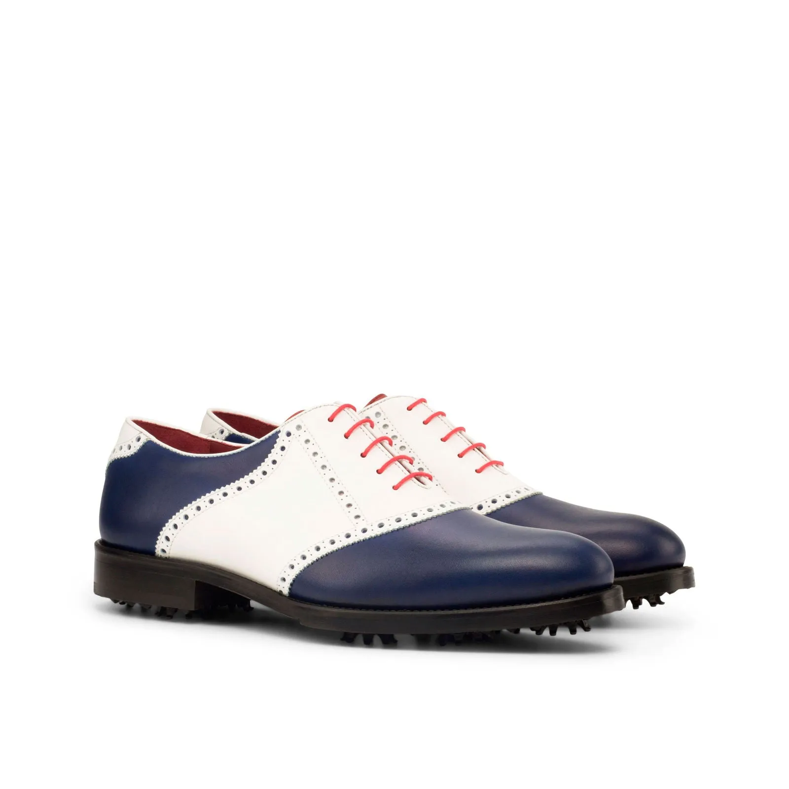 Men's Saddle Golf Leather Shoes Wide Plus Size White Blue 3815
