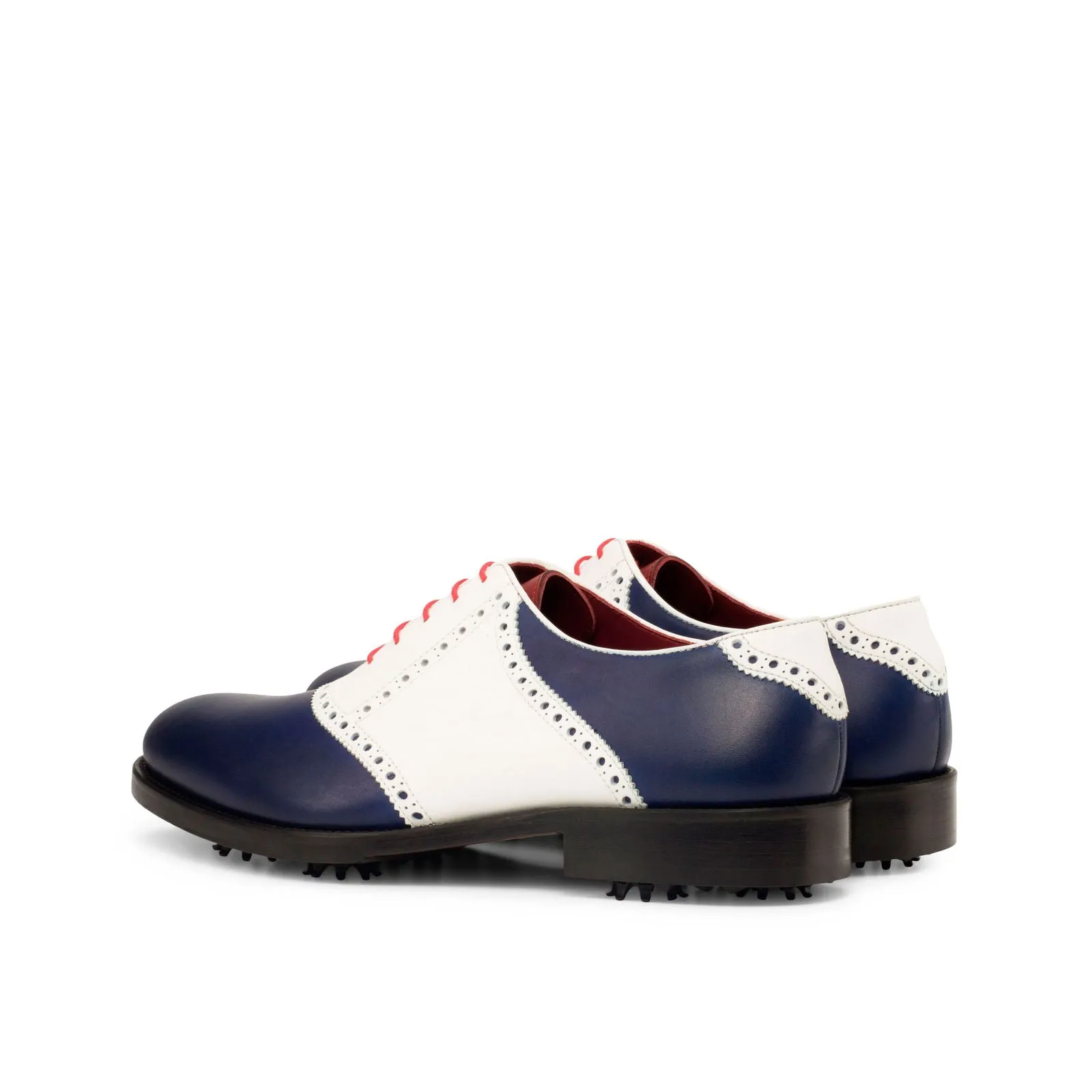 Men's Saddle Golf Leather Shoes Wide Plus Size White Blue 3815