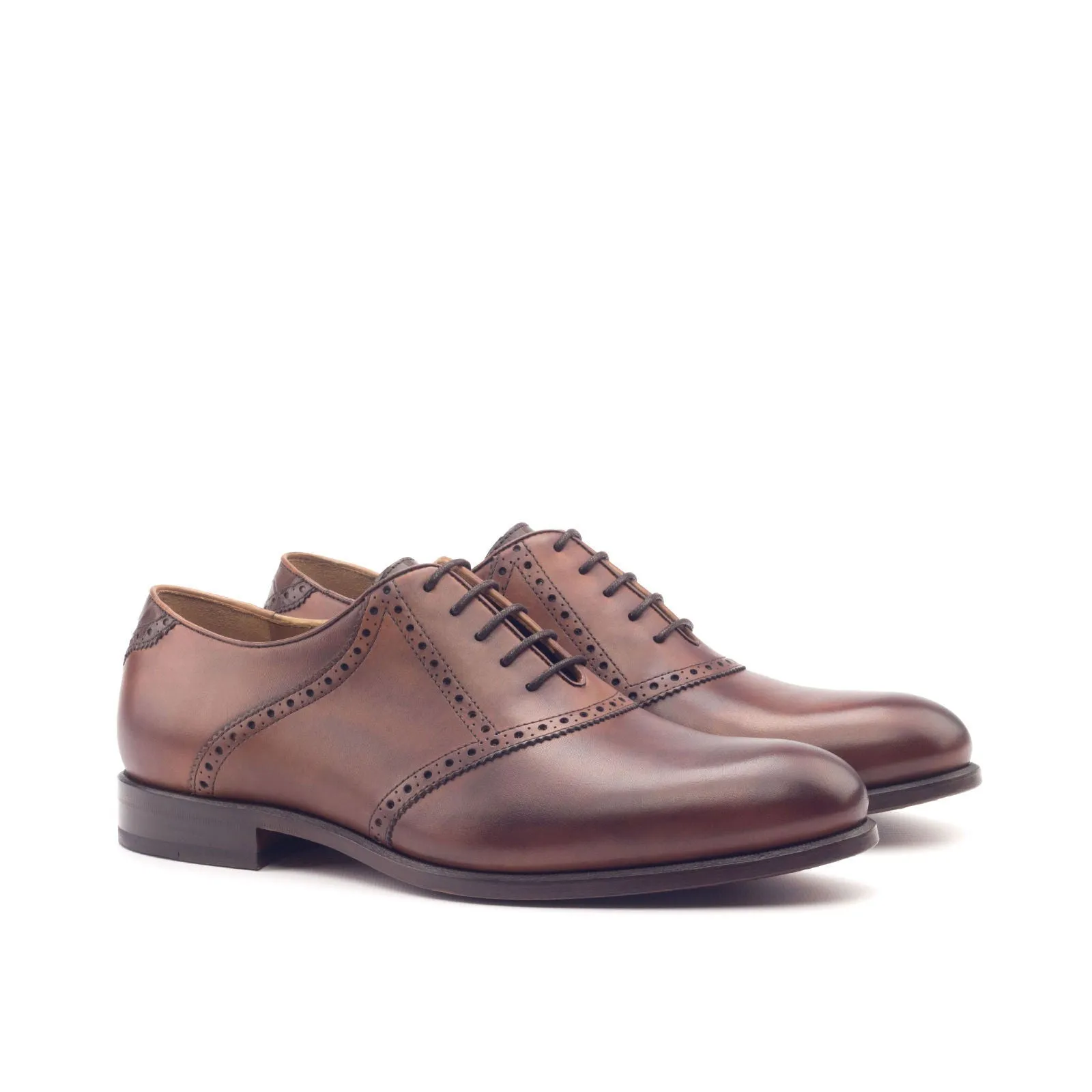 Men's Saddle Leather Shoes Wide Plus Size Brown 3033