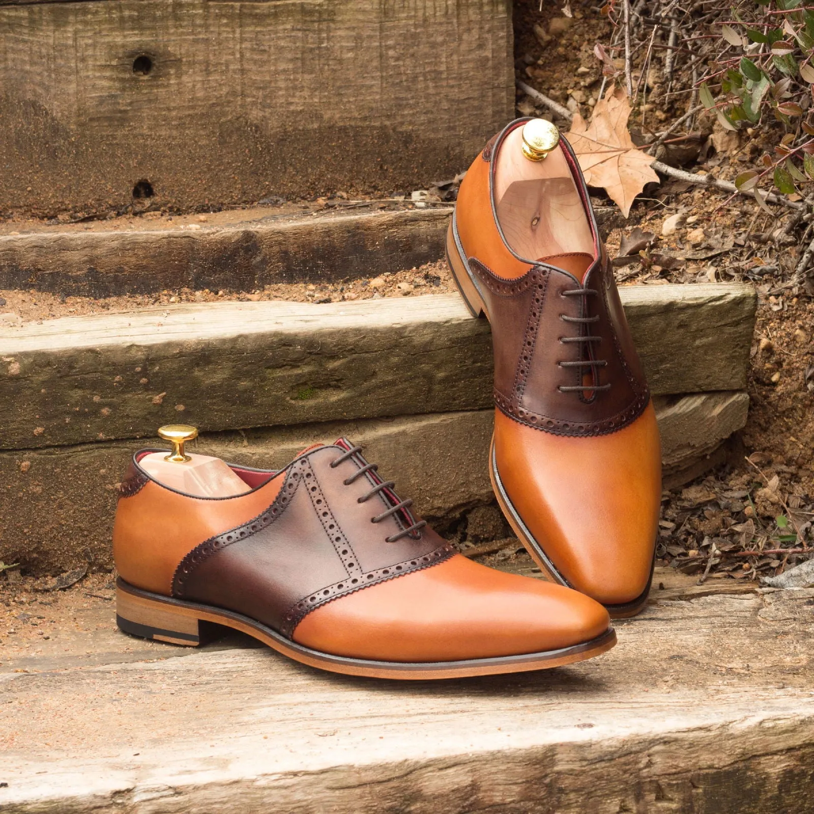 Men's Saddle Leather Shoes Wide Plus Size Brown Dark Brown 2618
