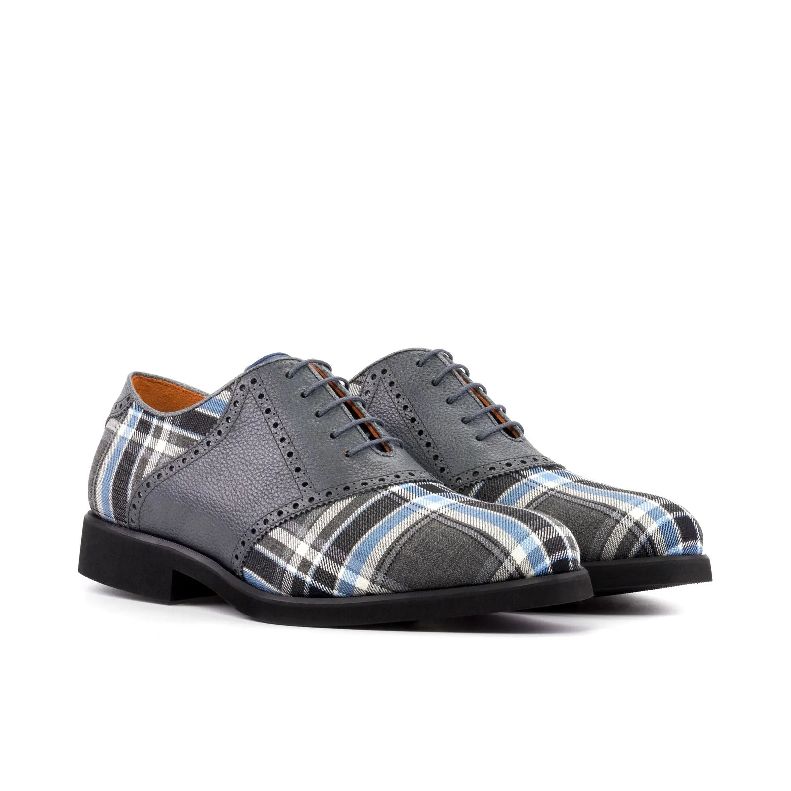 Men's Saddle Leather Shoes Wide Plus Size Grey Blue 5758