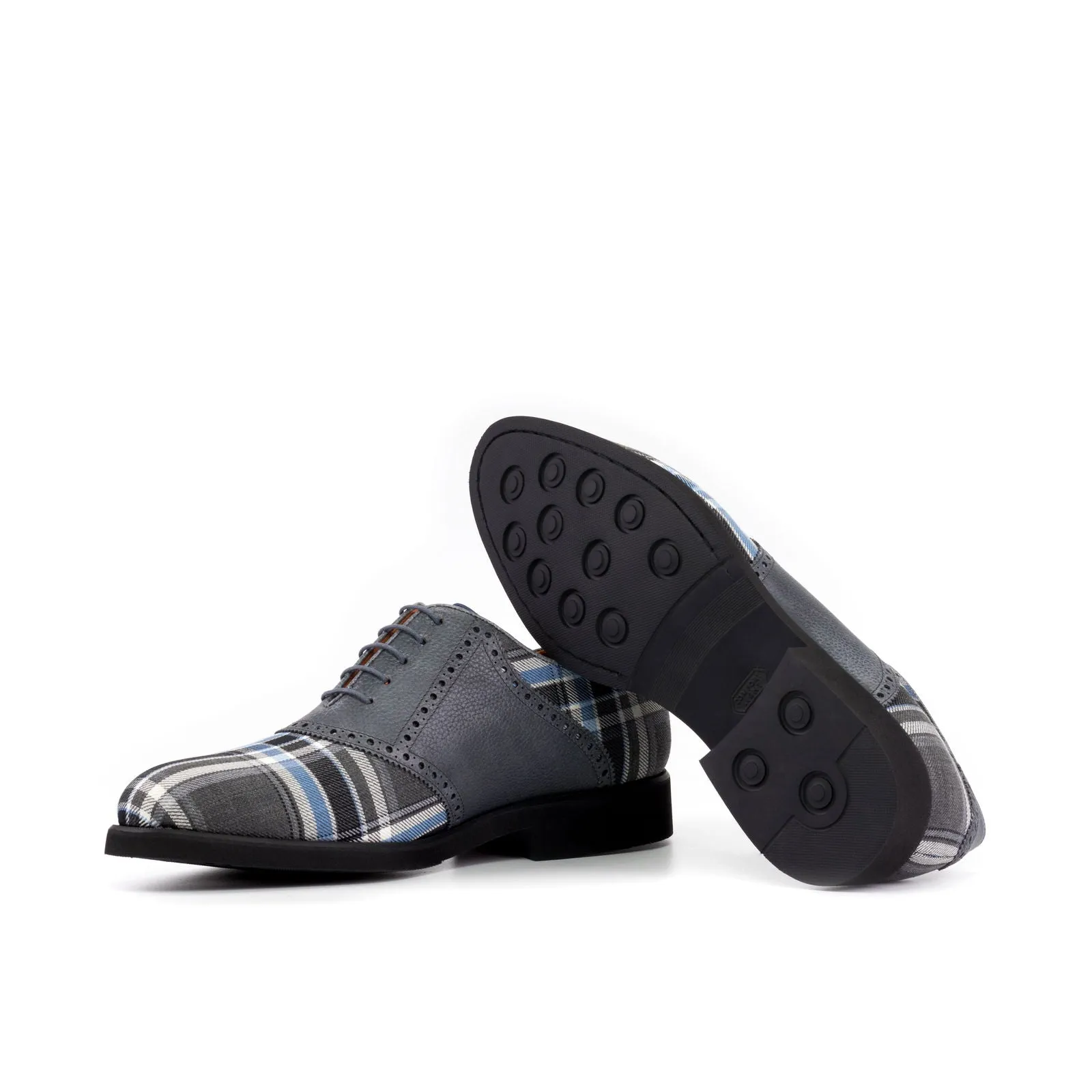 Men's Saddle Leather Shoes Wide Plus Size Grey Blue 5758