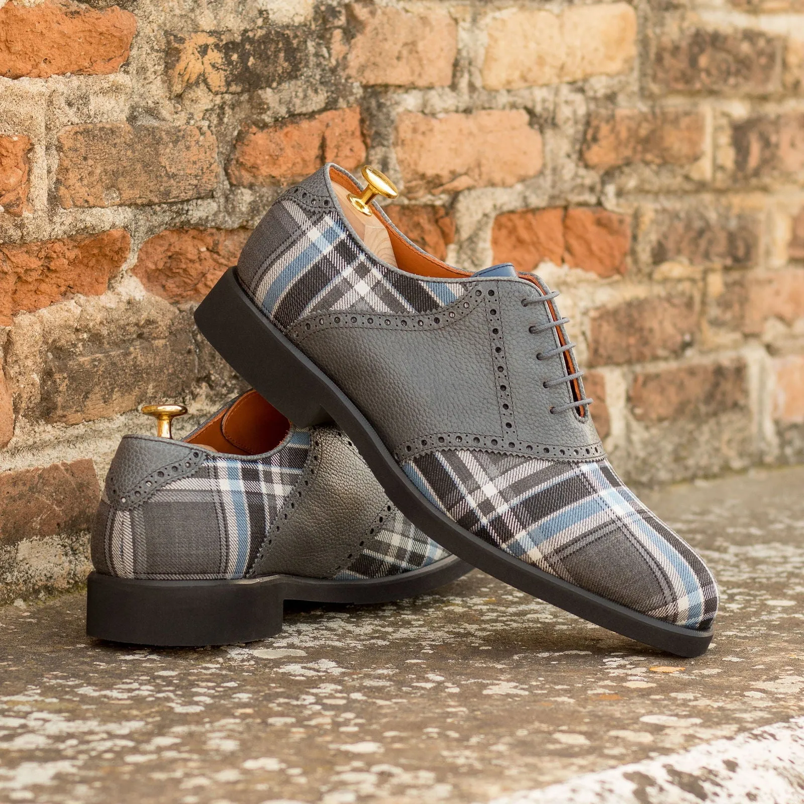 Men's Saddle Leather Shoes Wide Plus Size Grey Blue 5758