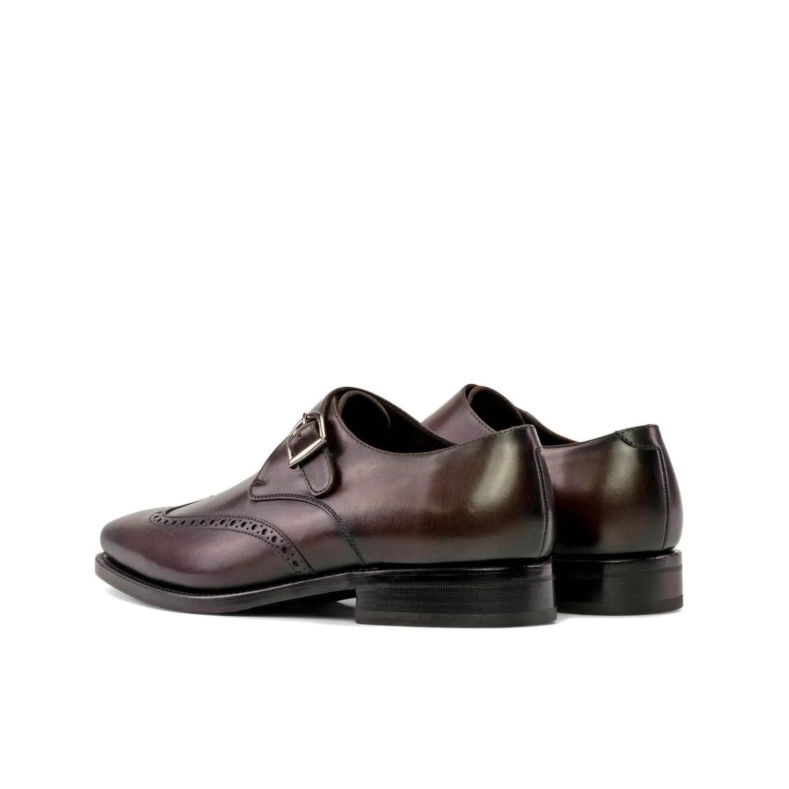 Men's Single Monk Leather Shoes Goodyear Welt Wide Plus Size Dark Brown 5321