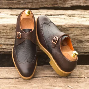 Men's Single Monk Leather Shoes Wide Plus Size Black Dark Brown 3793
