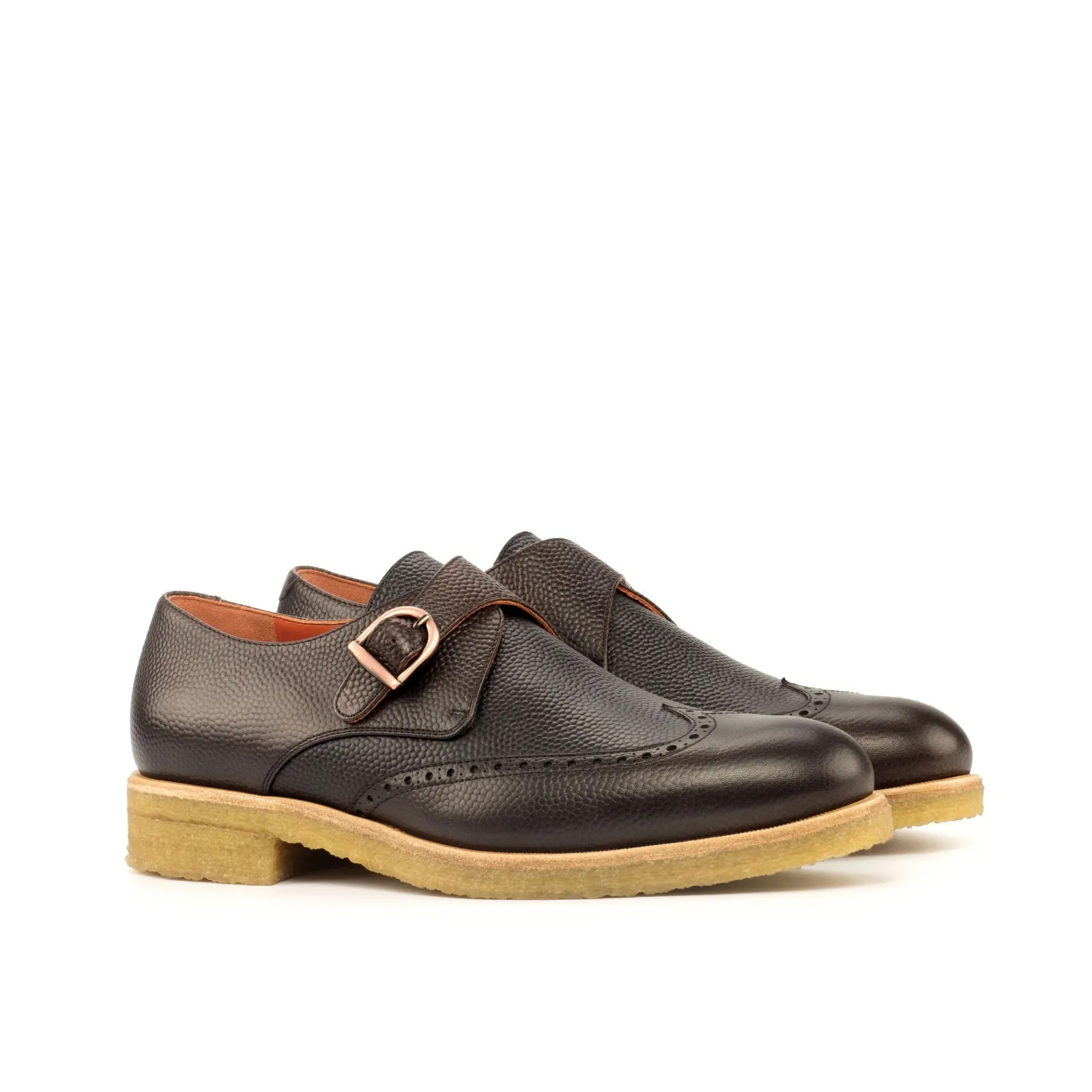 Men's Single Monk Leather Shoes Wide Plus Size Black Dark Brown 3793