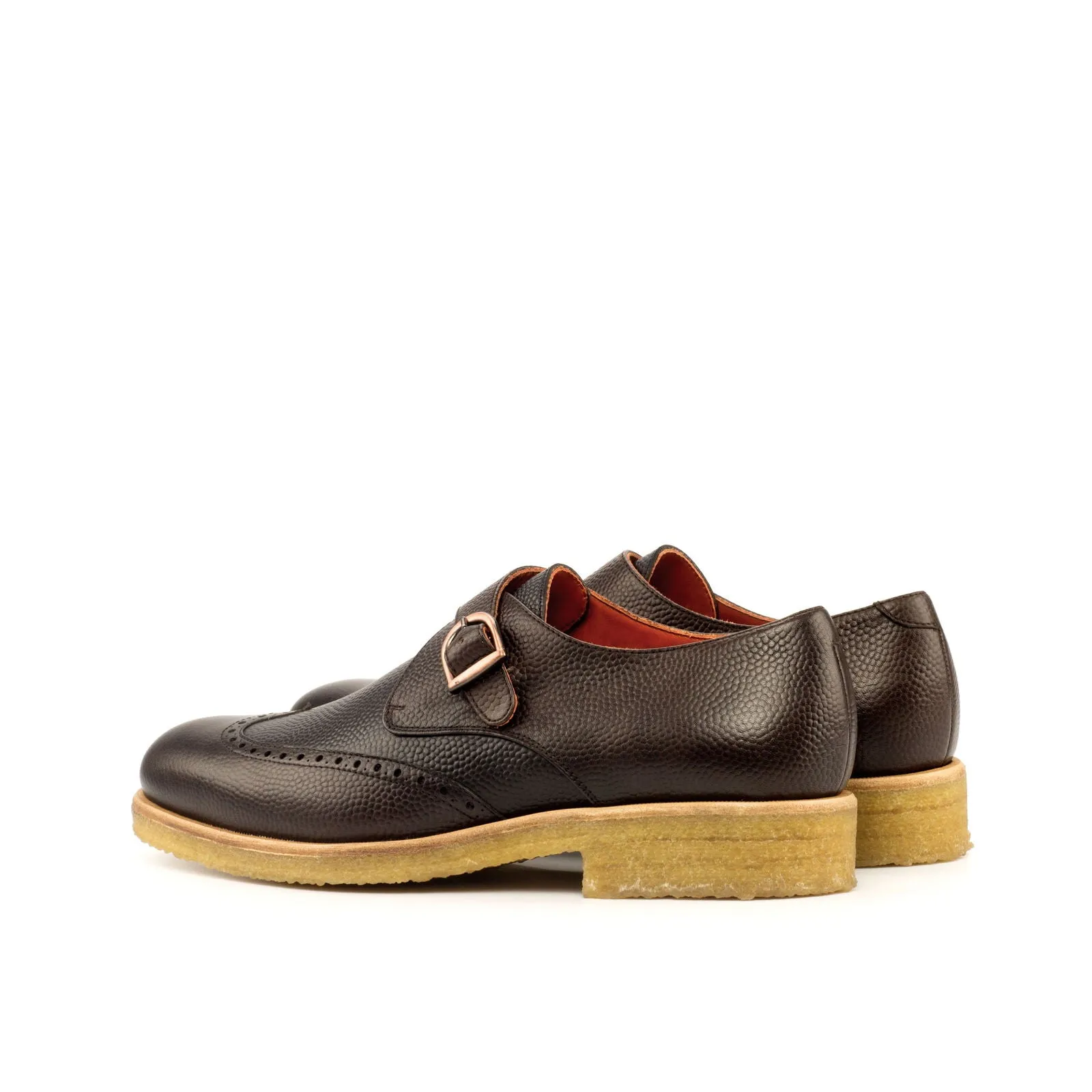 Men's Single Monk Leather Shoes Wide Plus Size Black Dark Brown 3793