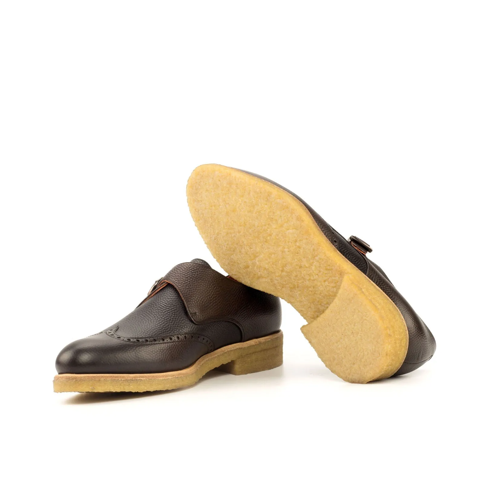 Men's Single Monk Leather Shoes Wide Plus Size Black Dark Brown 3793