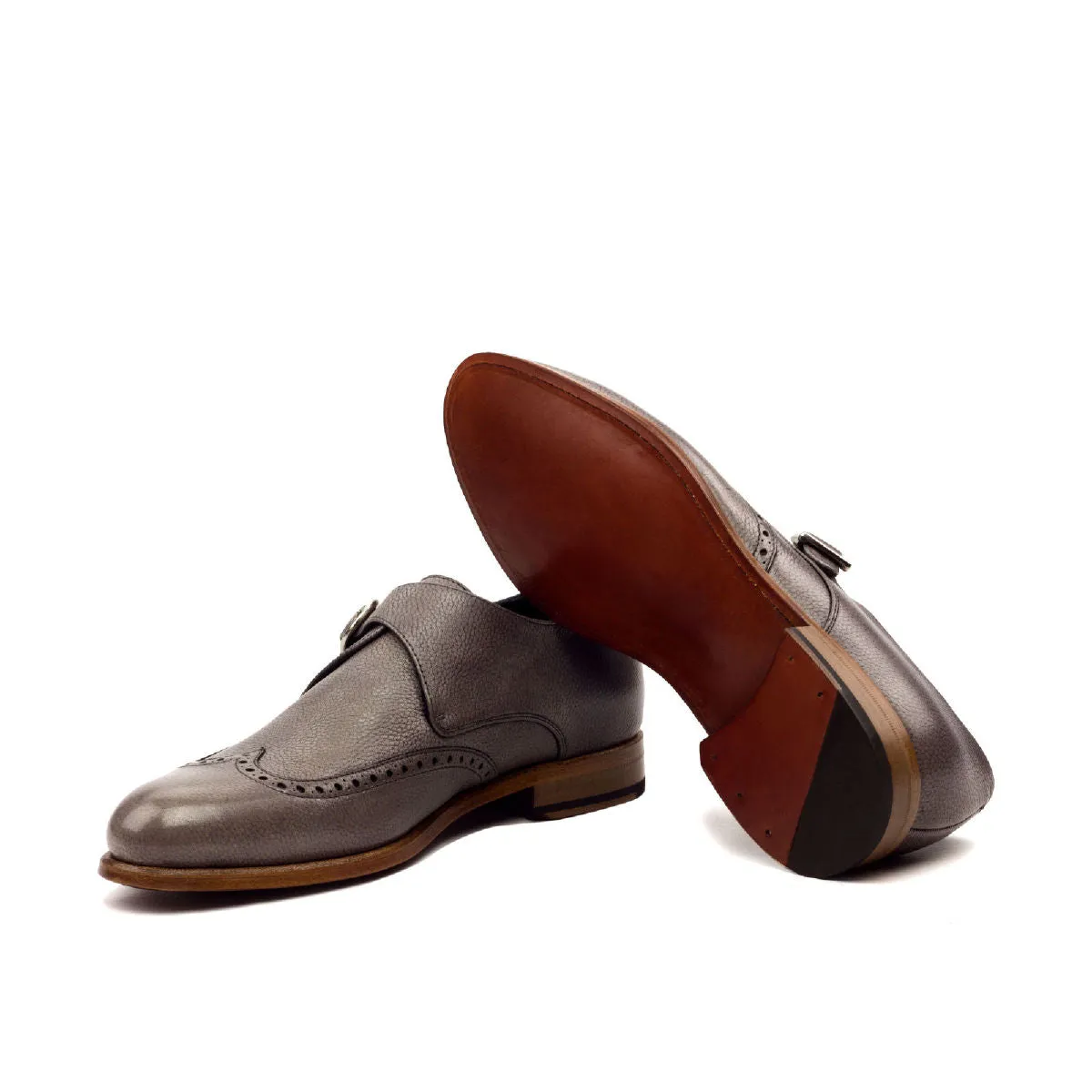 Men's Single Monk Leather Shoes Wide Plus Size Grey 2478
