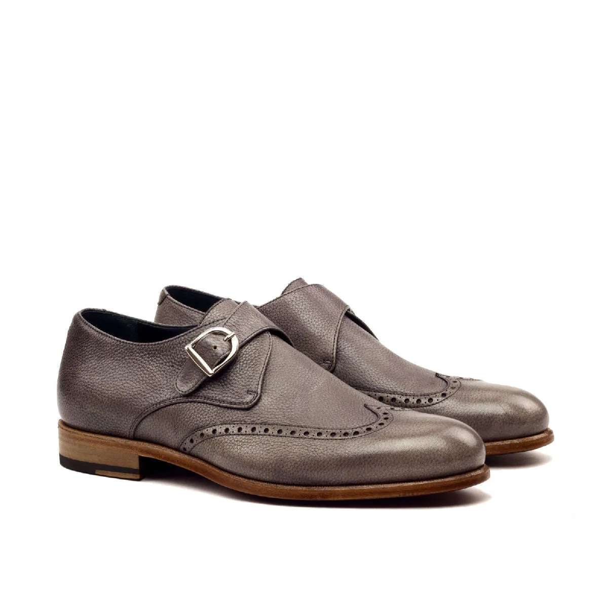 Men's Single Monk Leather Shoes Wide Plus Size Grey 2478