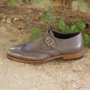 Men's Single Monk Leather Shoes Wide Plus Size Grey 2478