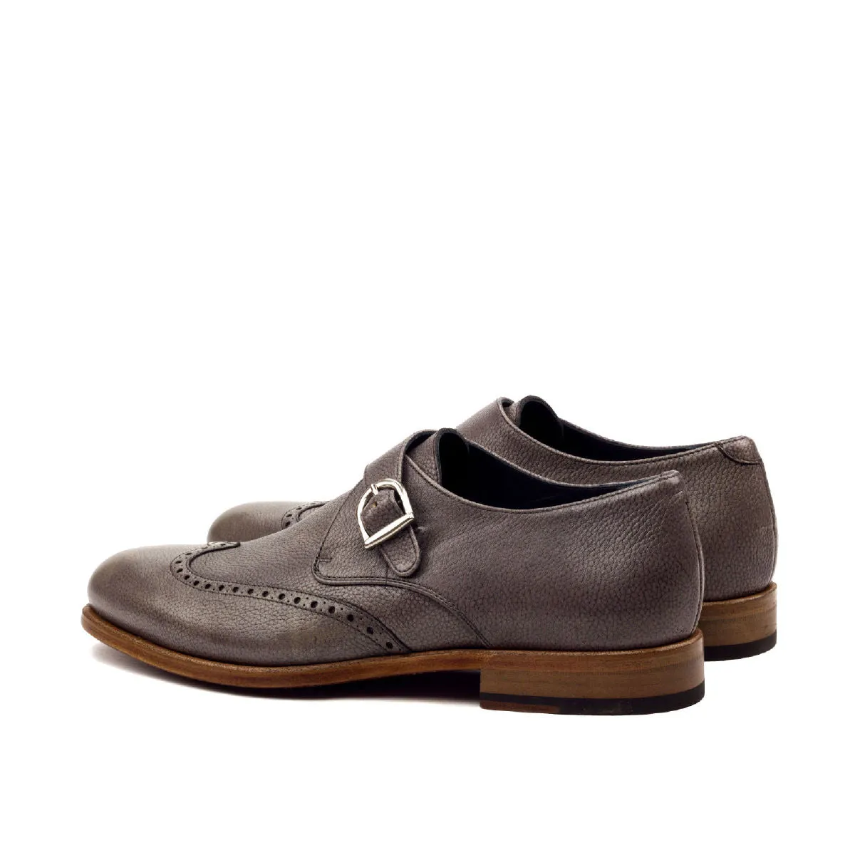 Men's Single Monk Leather Shoes Wide Plus Size Grey 2478
