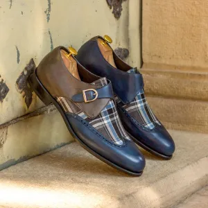Men's Single Monk Leather Shoes Wide Plus Size Grey Blue 3003
