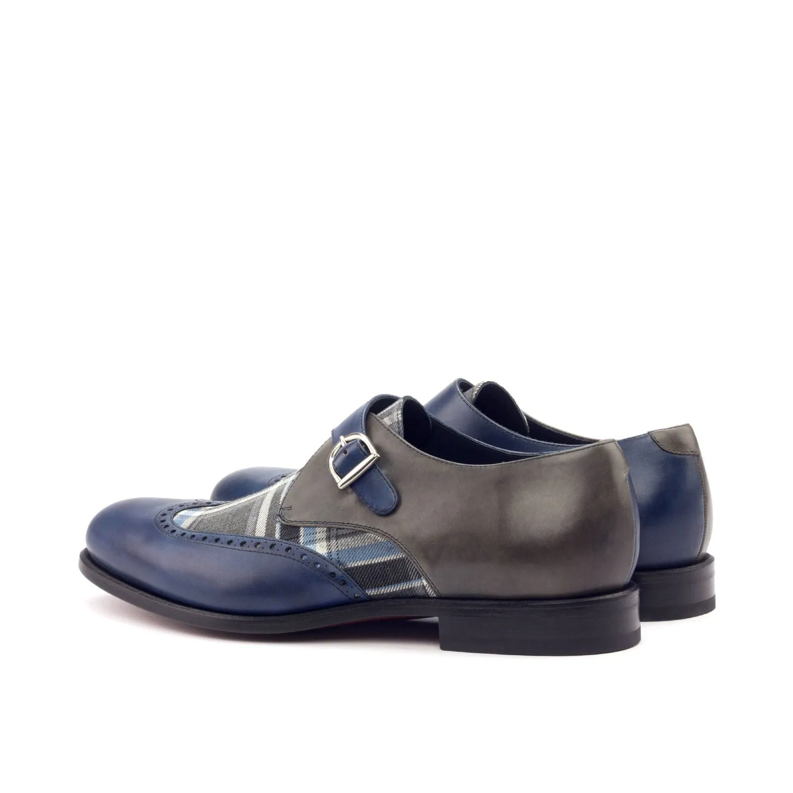 Men's Single Monk Leather Shoes Wide Plus Size Grey Blue 3003