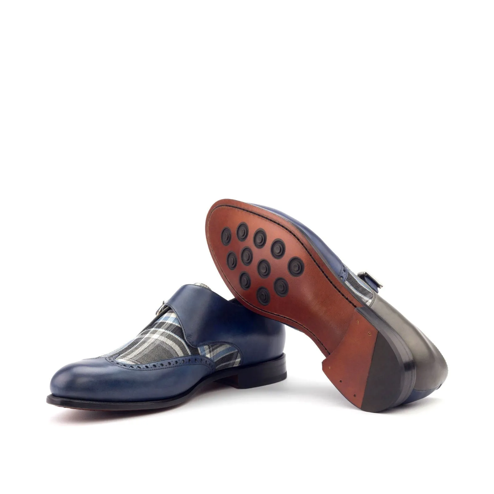 Men's Single Monk Leather Shoes Wide Plus Size Grey Blue 3003