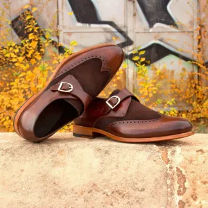 Men's Single Monk Shoes Patina Leather Wide Plus Size Dark Brown 2441