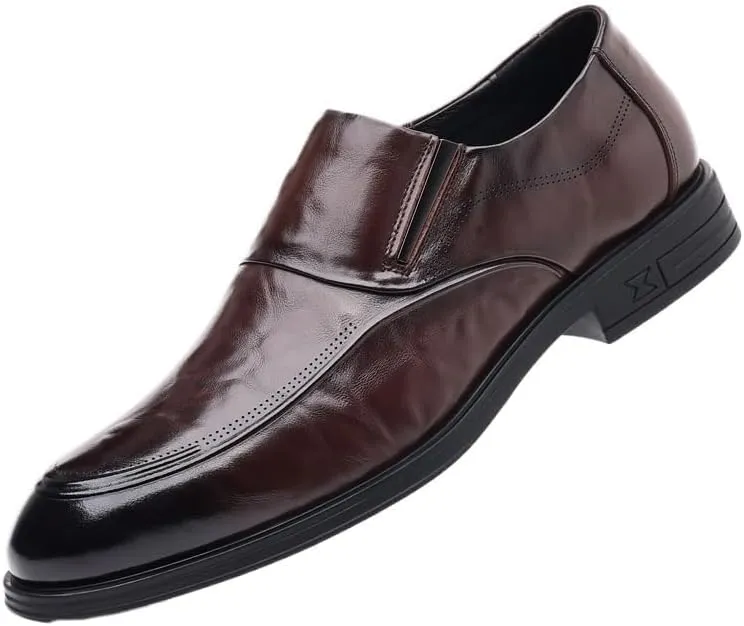 Mens Slip-On Brogue Dress Shoes, Comfortable Orthopedic Casual Loafers Business Formal Dress Footwear Non-Slip Lightweight Durable Shoes for Work
