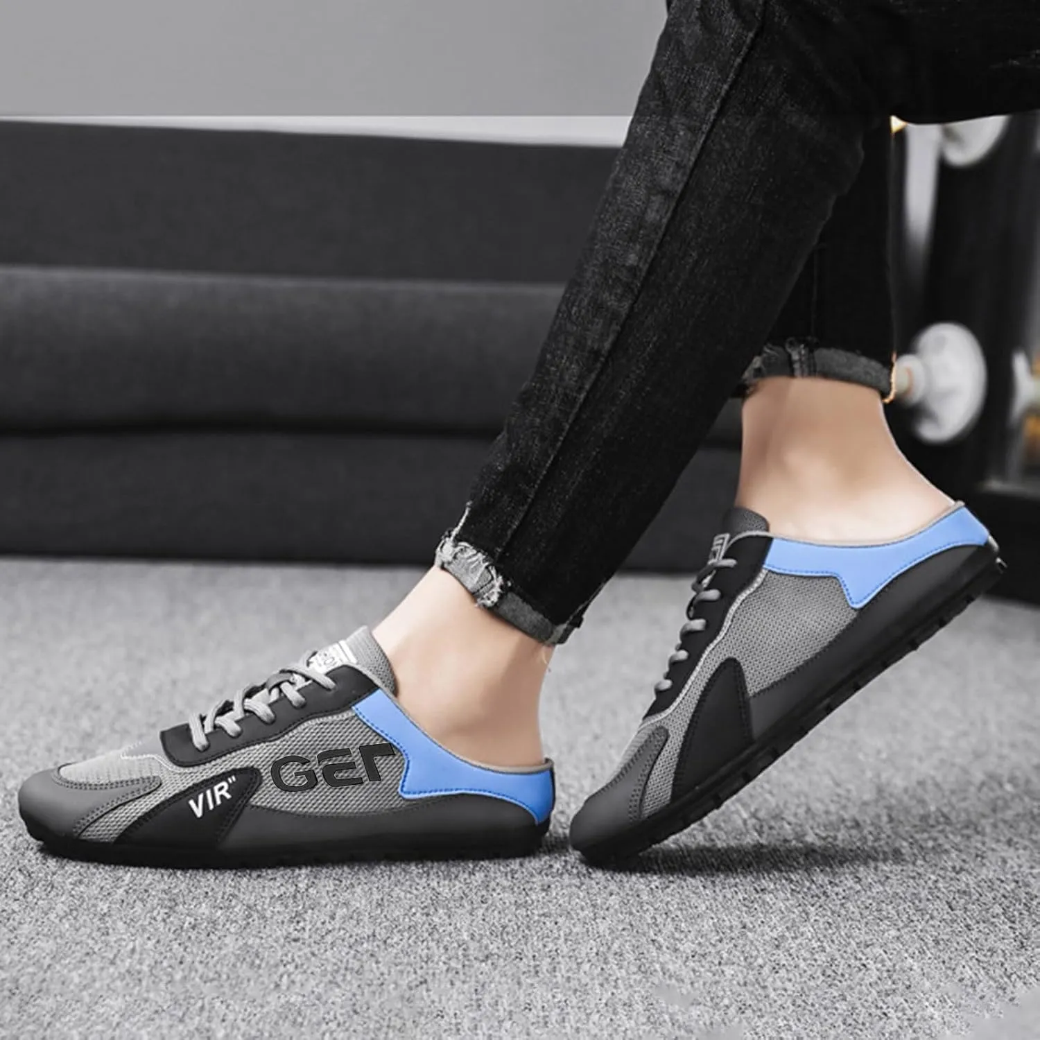 Mens Slip On Spring New Men's Shoes Korean Trendy All Casual Shoes Lazy Half Slip On Toe Men