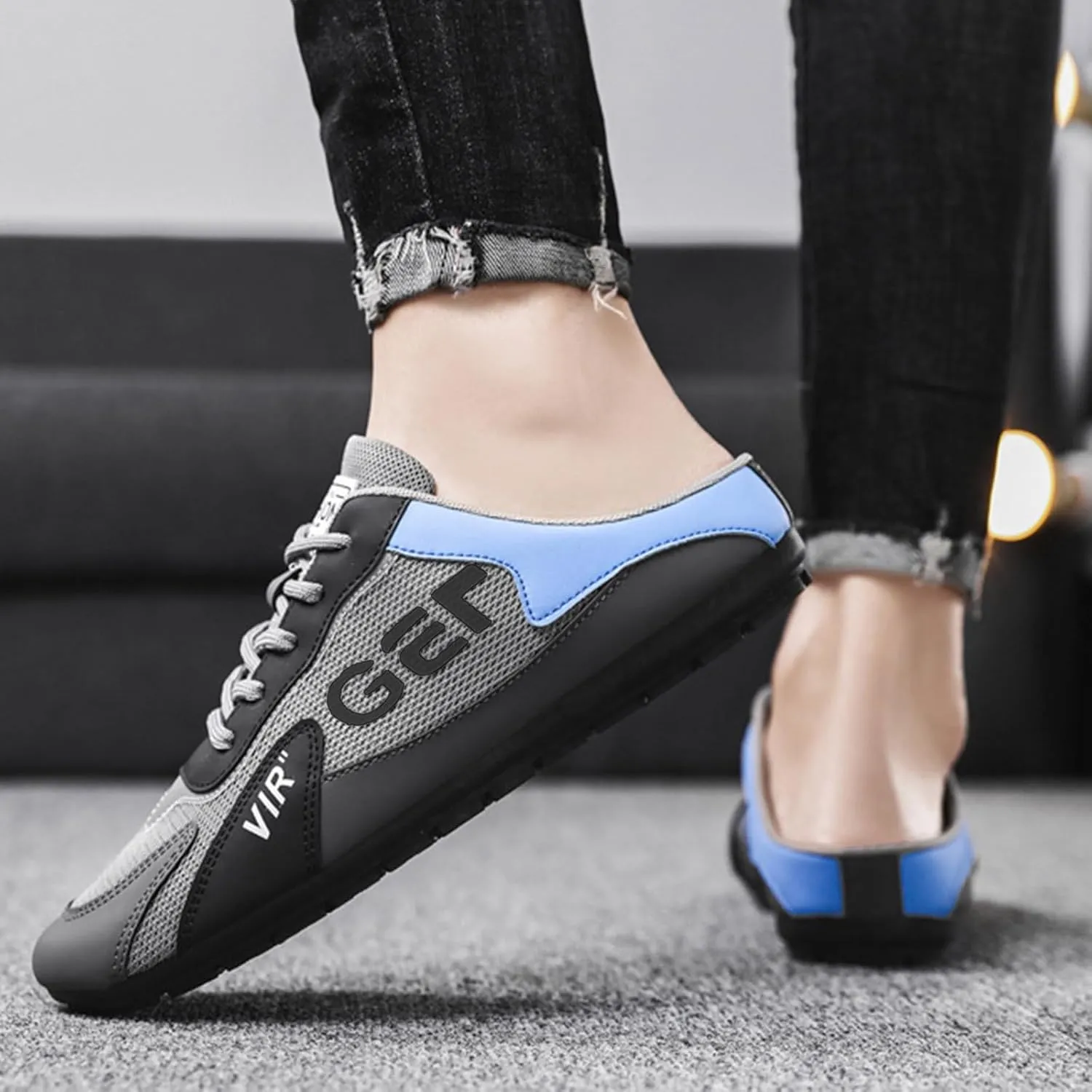 Mens Slip On Spring New Men's Shoes Korean Trendy All Casual Shoes Lazy Half Slip On Toe Men