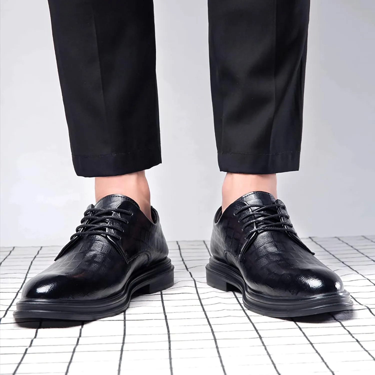 Mens Street Derby Casual Comfort Wide Derby for Men with Non Slip Low Heel Mens Supple Business Formal Shoes Man Durable Waterproof Low Top Boots Cool Thick Sole Leather Shoes