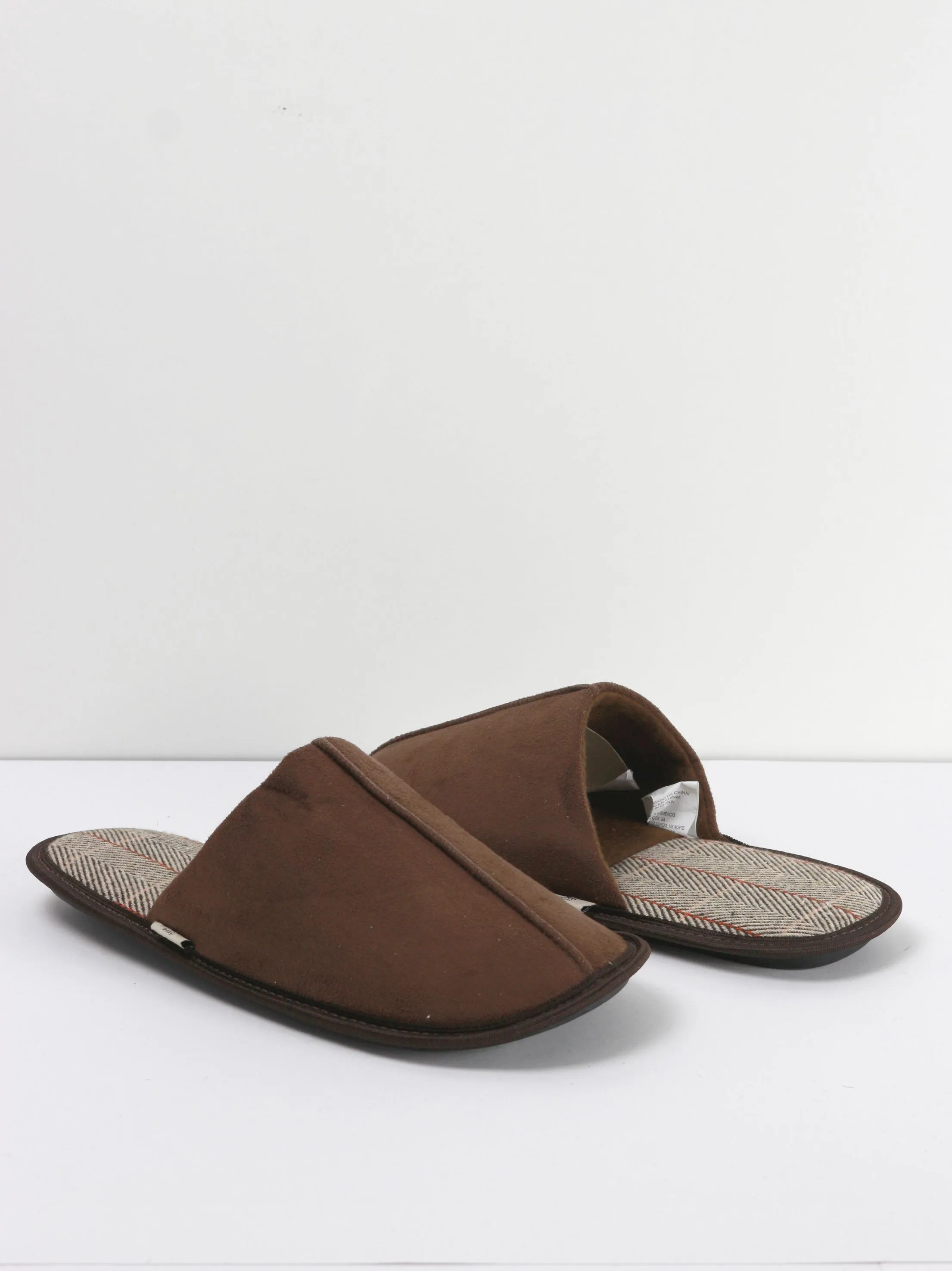 Men's Suede Fabric Plaid Slippers,Brown