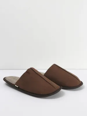 Men's Suede Fabric Plaid Slippers,Brown