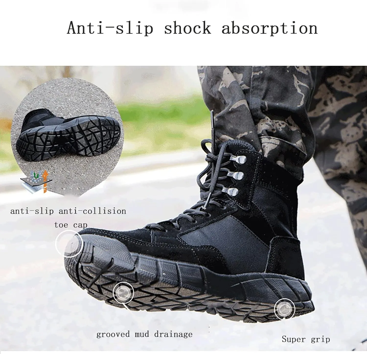Men's Tactical Military Boots, Spring and Autumn Men's Outdoor High Top Ultra Light Waterproof Desert Boots, for Men's Breathable Shock-absorbing Combat Boots