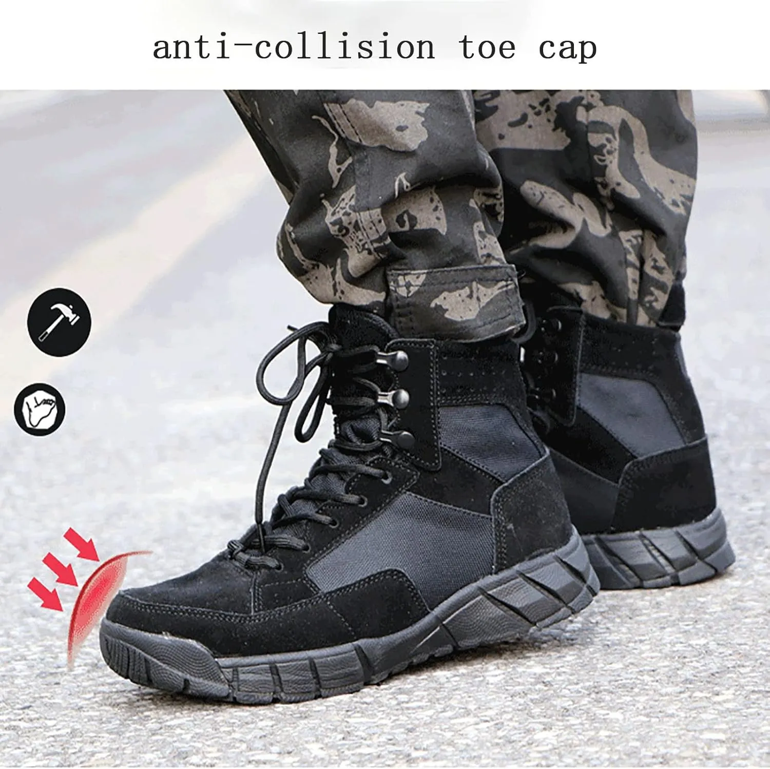Men's Tactical Military Boots, Spring and Autumn Men's Outdoor High Top Ultra Light Waterproof Desert Boots, for Men's Breathable Shock-absorbing Combat Boots