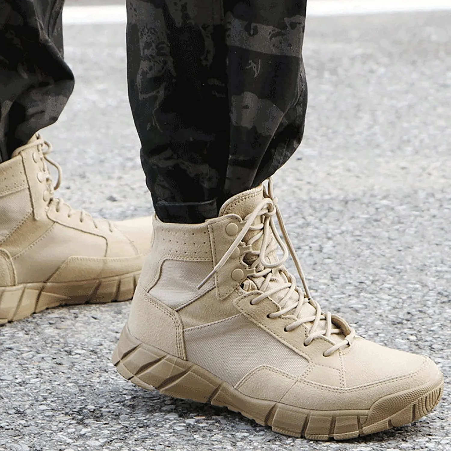Men's Tactical Military Boots, Spring and Autumn Men's Outdoor High Top Ultra Light Waterproof Desert Boots, for Men's Breathable Shock-absorbing Combat Boots