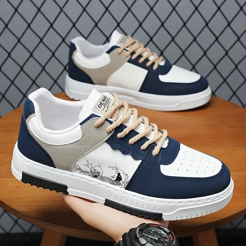 Men's Trendy Street Style Skateboard Shoes, Low-top Non Slip Durable Lace-Up Platform Sneakers for Outdoor,Walking, Street
