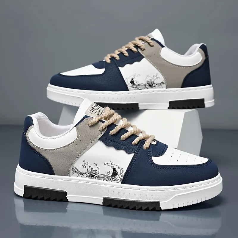 Men's Trendy Street Style Skateboard Shoes, Low-top Non Slip Durable Lace-Up Platform Sneakers for Outdoor,Walking, Street