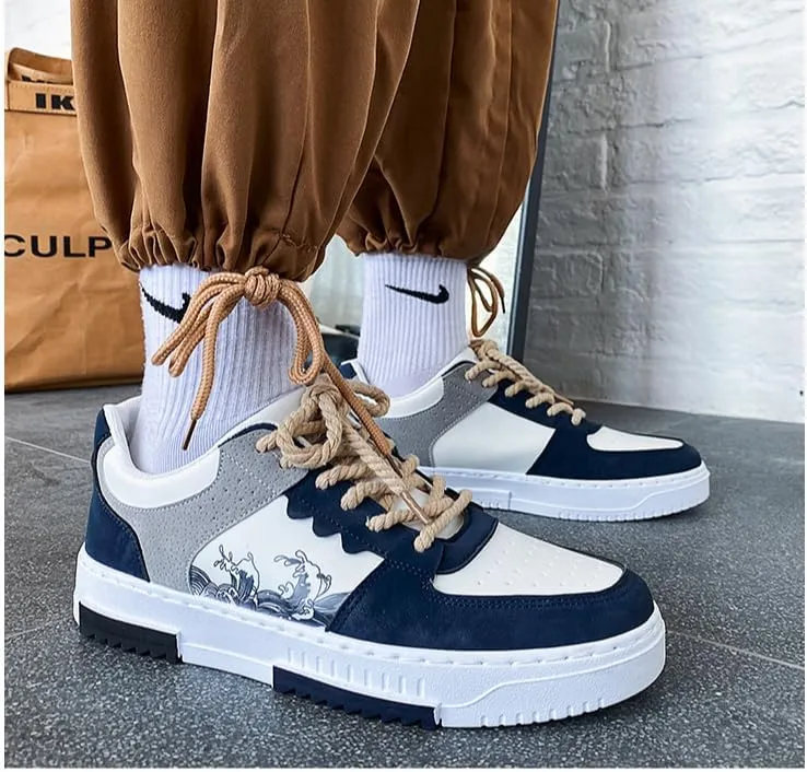 Men's Trendy Street Style Skateboard Shoes, Low-top Non Slip Durable Lace-Up Platform Sneakers for Outdoor,Walking, Street
