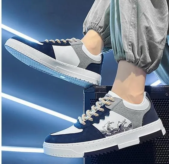 Men's Trendy Street Style Skateboard Shoes, Low-top Non Slip Durable Lace-Up Platform Sneakers for Outdoor,Walking, Street