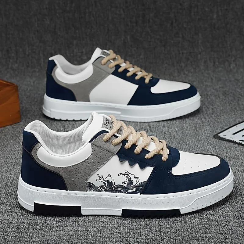 Men's Trendy Street Style Skateboard Shoes, Low-top Non Slip Durable Lace-Up Platform Sneakers for Outdoor,Walking, Street
