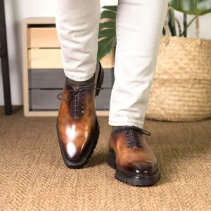Men's Wholecut Shoes Patina Goodyear Welt Wide Plus Size Burgundy 5554