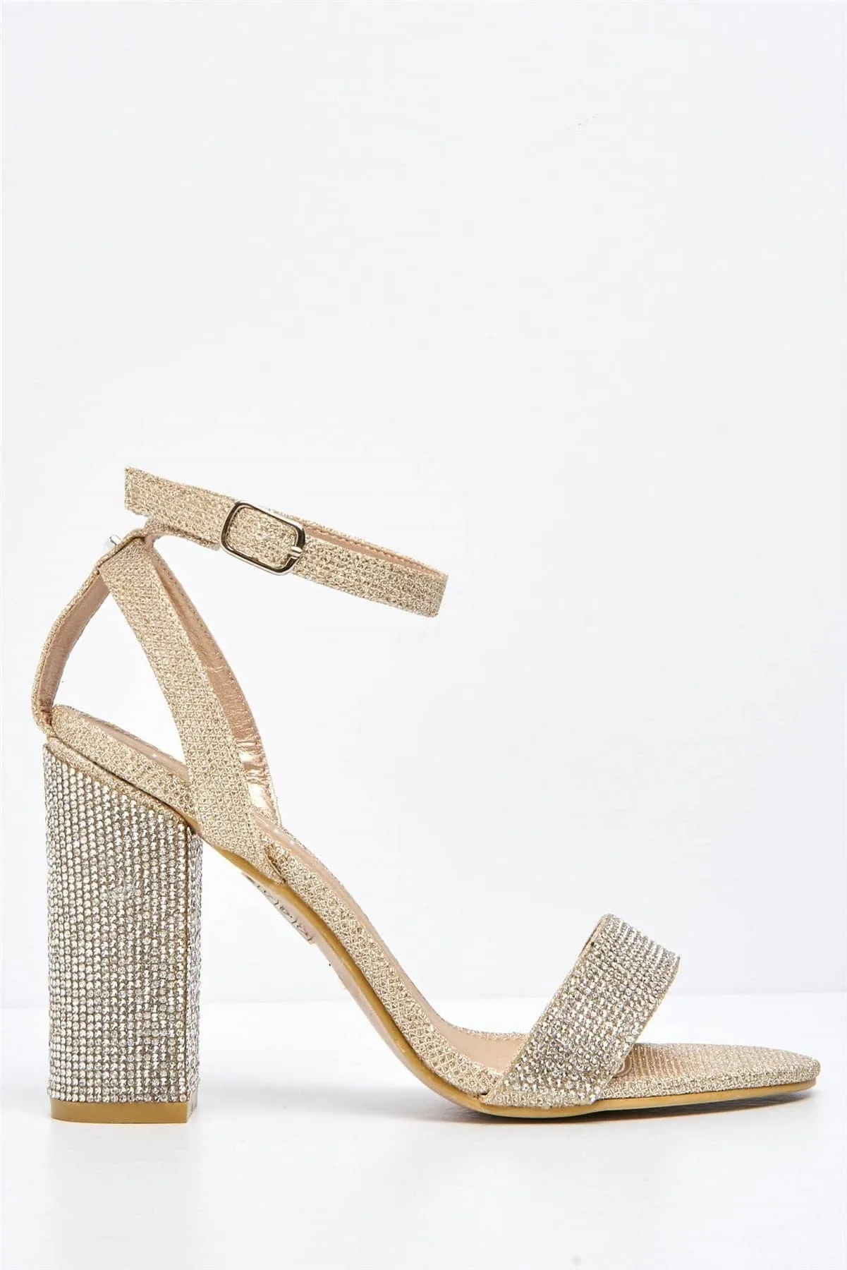 Messina Diamante Embellished Block Heel in Champagne